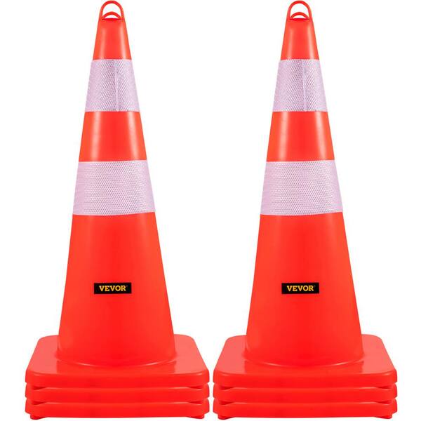 VEVOR Traffic Safety Cones, 6-Pack Traffic Cones, 28 in. PVC Orange Construction Cones, 2-Reflective Collars Traffic Cones