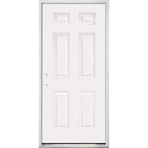 32 in. x 80 in. 6-Panel Right-Hand/Inswing White Primed Fiberglass Prehung Front Door with 4-9/16 in. Jamb Size