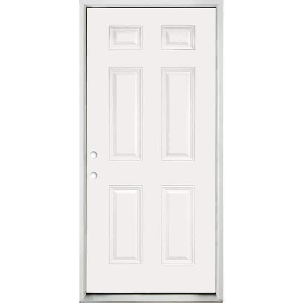 Steves & Sons Reliant 32 in. x 80 in. 6-Panel Right-Hand/Inswing White Primed Fiberglass Prehung Front Door with 4-9/16 in. Jamb Size