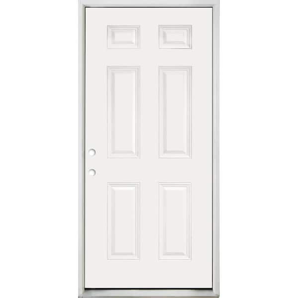 Steves & Sons 36 in. x 80 in. 6-Panel Right-Hand/Inswing White Primed Fiberglass Prehung Front Door with 4-9/16 in. Jamb Size