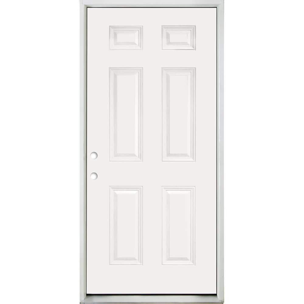 Steves & Sons 42 in. x 80 in. 6-Panel Right-Hand/Inswing White Primed ...