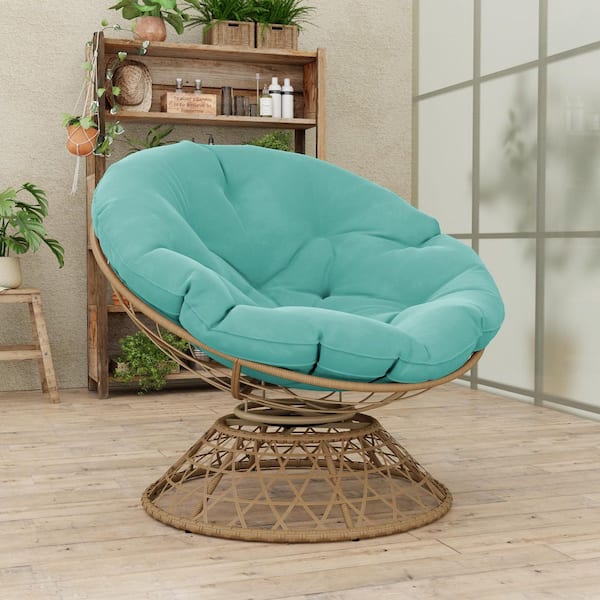 INMITOM Brown Wicker Outdoor Patio Papasan Swivel Lounge Chair
