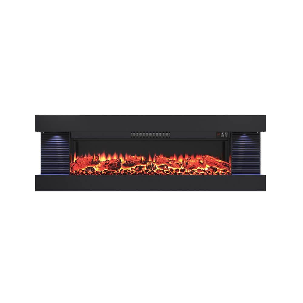 Boyel Living 50 in. Wall Mount Metal Hanging Electric Fireplace with Remote Control and LED Side Lights in Black