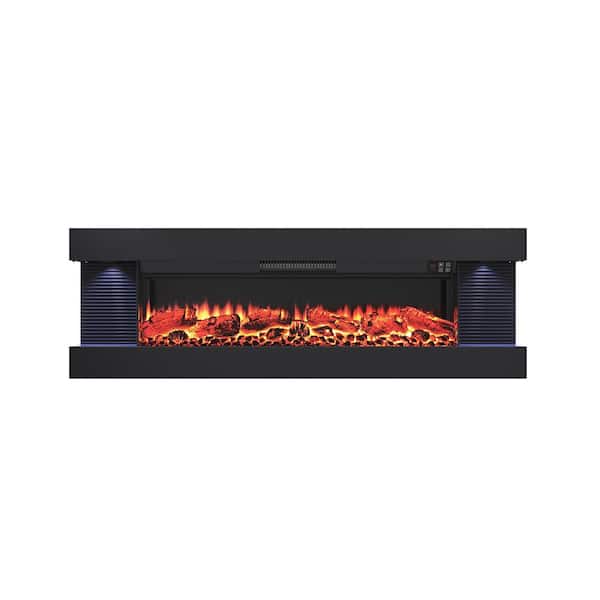 50 in. Wall Mount Metal Hanging Electric Fireplace with Remote Control and LED Side Lights in Black