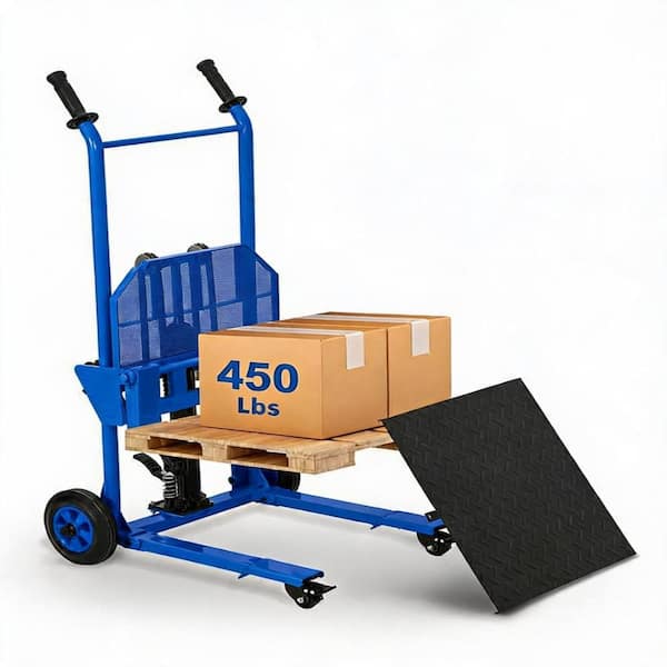 Hydraulic Winch Material Lift Stacker,450 lb,36‑in Lift Height,Steel Lift Table Cart,Locking Swivel Casters