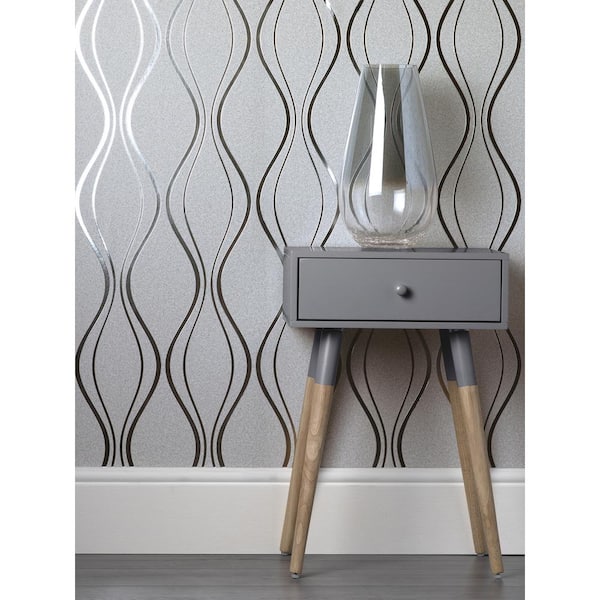 Odie Silver Contour Wave Paper Non-Pasted Matte Wallpaper