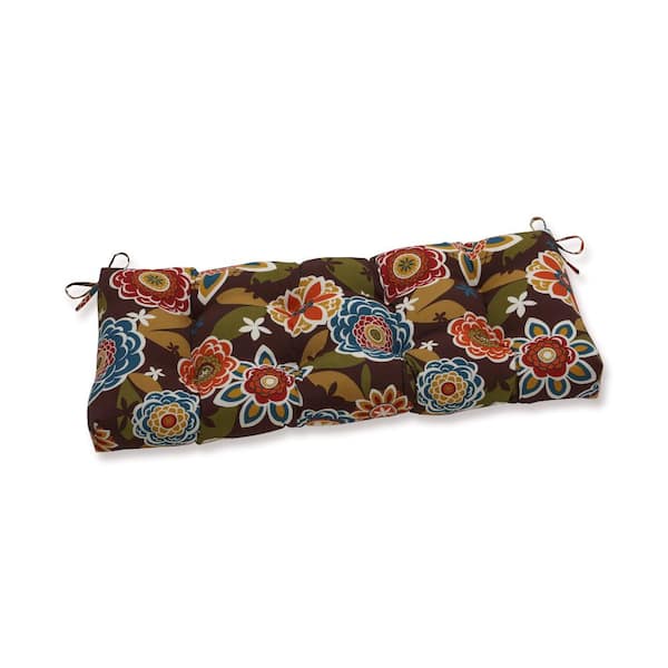 Pillow Perfect Floral Rectangular Outdoor Bench Cushion in Brown