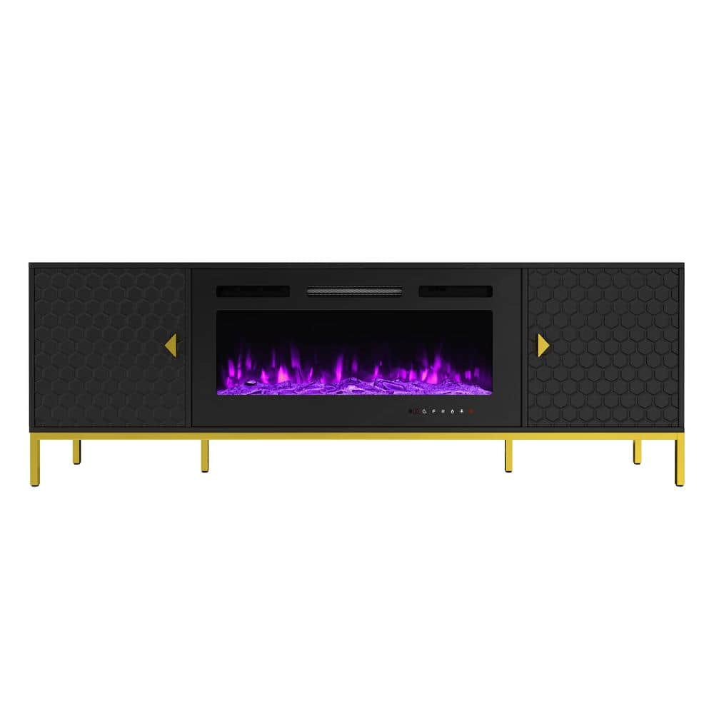 Boyel Living Black TV Stand Fits TVs up to 75 in. with Black 36 in.  Electric Fireplace BL-FTGM01K-BK - The Home Depot