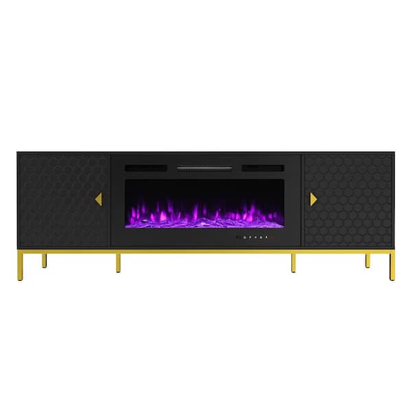 Boyel Living Black TV Stand Fits TVs up to 75 in. with Black 36 in. Electric Fireplace