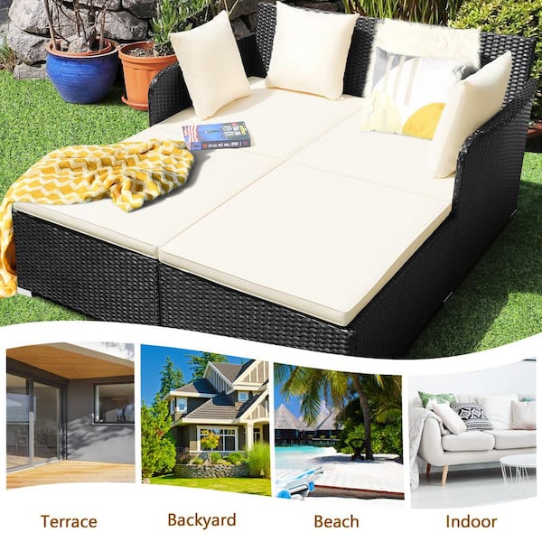 Gymax Wicker Patio Daybed Loveseat Sofa, Gymax Rattan Patio Daybed