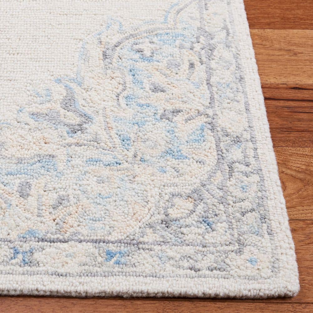 Elegant Ivory Medallion Tufted Wool Runner Rug 2'3" x 9'