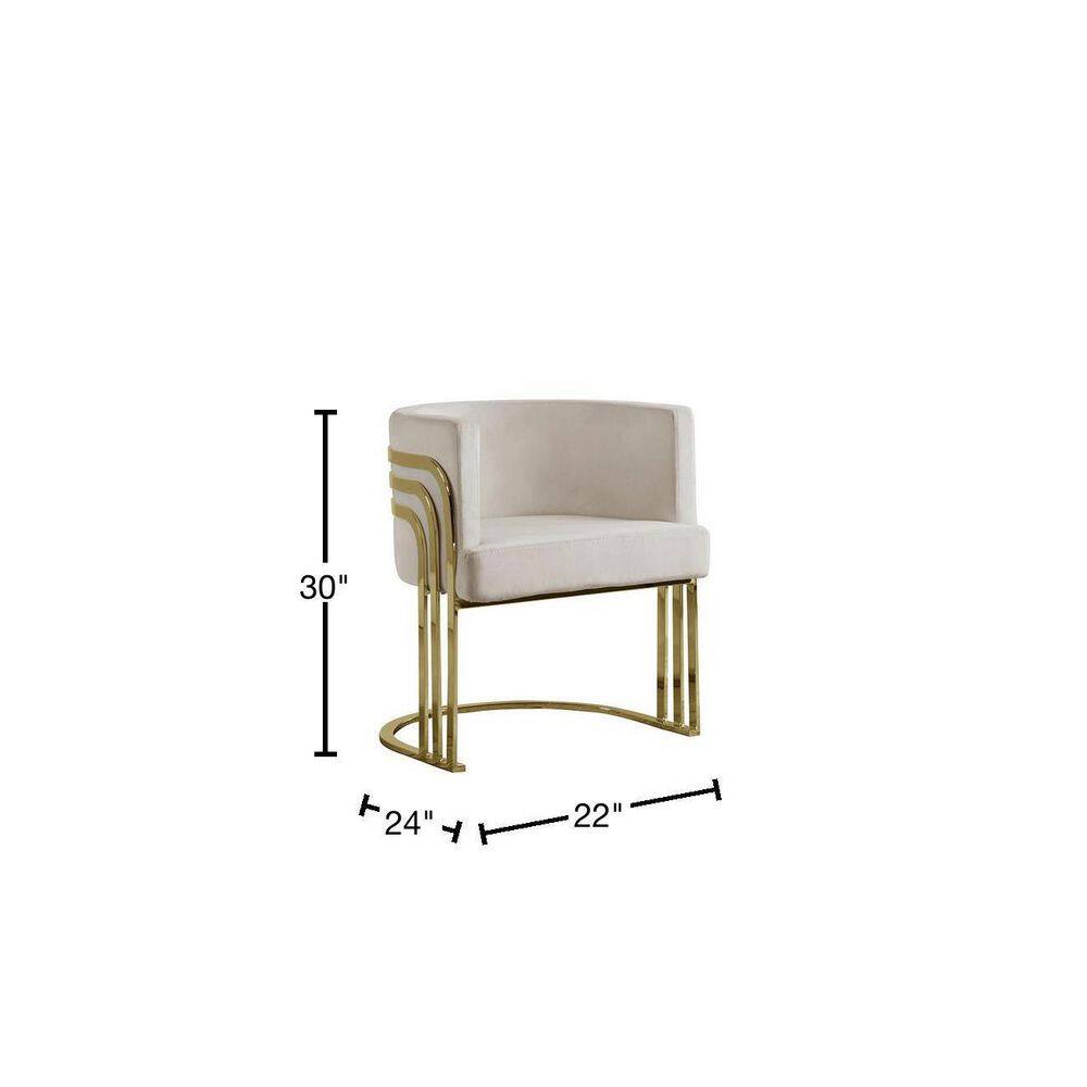 Beige Velvet Round Barrel Accent Chair with Gold Metal Frame
