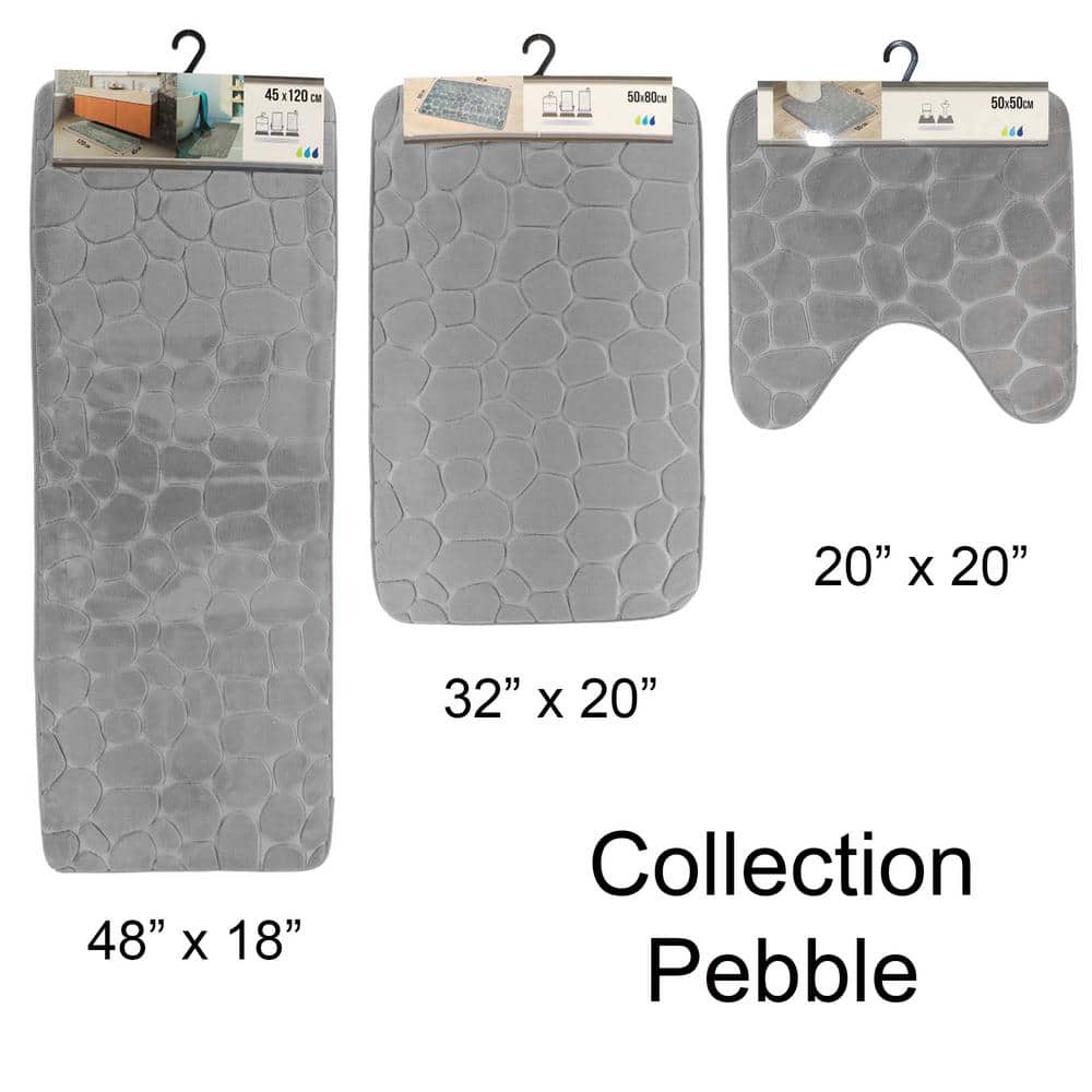 Light Gray Memory Foam Pebble Design Contour Bath Rug
