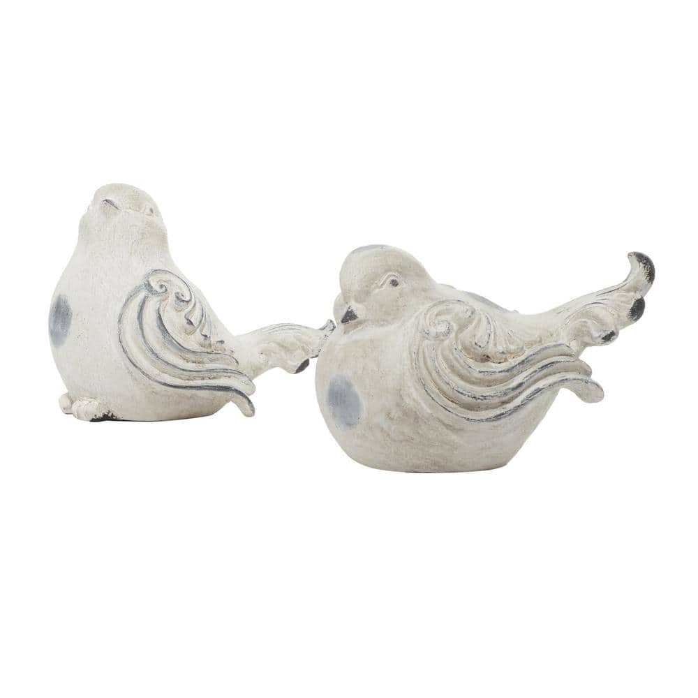 Gray Polystone Bird Garden Sculptures, Set of 2, 12" x 8"