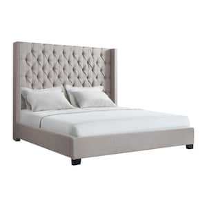 Arden Gray Wood Frame King Platform Bed with Tufted Headboard