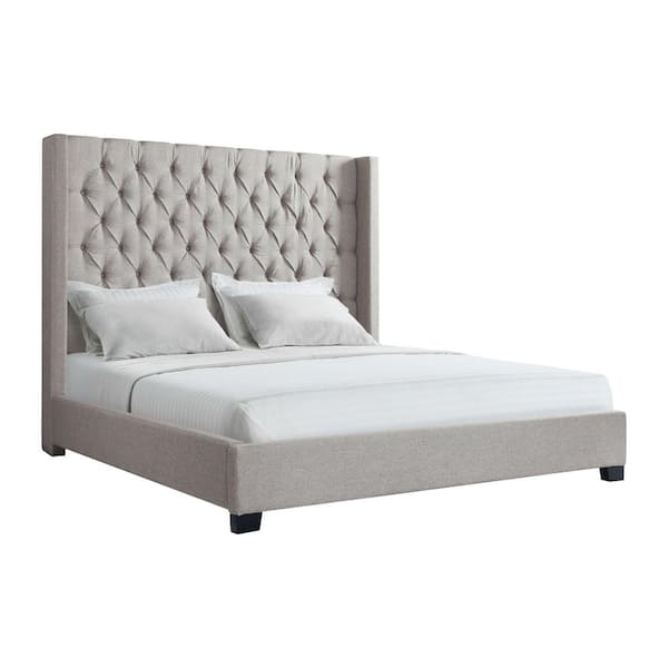 Picket House Furnishings Arden Gray Wood Frame King Platform Bed with Tufted Headboard