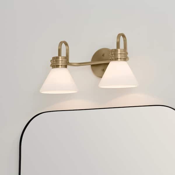 Farum 19.25 in. 2-Light Champagne Bronze Modern Bathroom Vanity Light with Opal Glass Shades