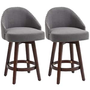 36.25 in. Dark Grey Counter Height Rubber Wood Frame 26 in. Bar Stools with Footrests (Set of 2)