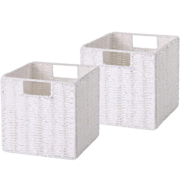 Unbranded White 11 in. x 11 in. Paper Decorative Basket Set of 2 with Built-in Handles