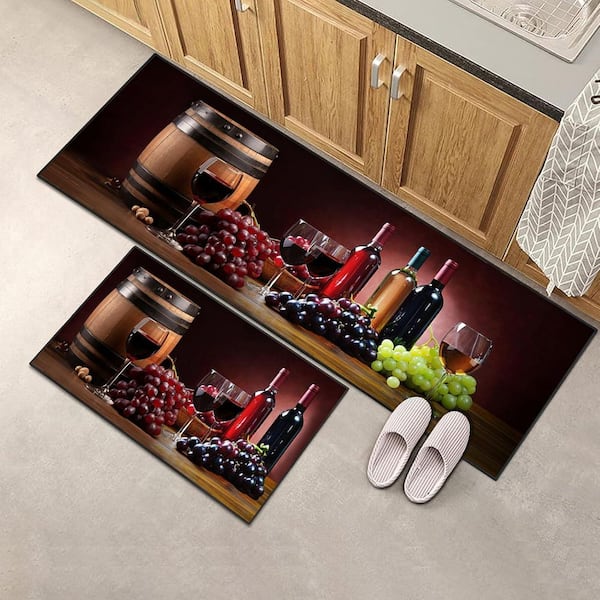 Black 47 in. x 17 in. Indoor Absorbent and Washable Kitchen Rugs and Mats Set of 2