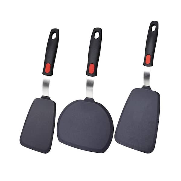 Red Silicone Spatula Turner Set 3 Pack Heat Resistant 600°F Non Stick Flexible Utensils Baking Cooking Dishwasher Safe