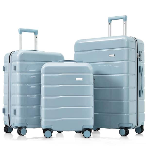 Merax 3-Piece Gray Blue ABS Hardshell Spinner Luggage Set with TSA Lock 3-Stage Telescoping Handles