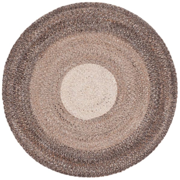Braided 3 ft. x 3 ft. Brown/Beige Gradient Border Round Area Rug