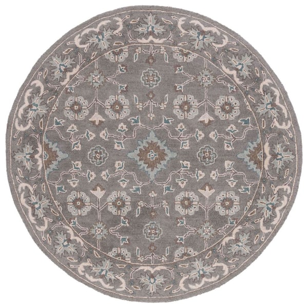 Blossom 6 ft. x 6 ft. Round Gray Border Area Rug