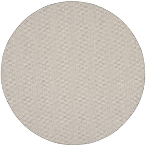 Courtyard Ivory/Silver 6 ft. x 6 ft. Round Solid Geometric Contemporary Indoor/Outdoor Area Rug