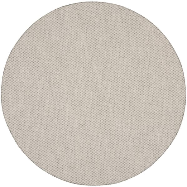 Nourison Courtyard Ivory/Silver 6 ft. x 6 ft. Round Solid Geometric Contemporary Indoor/Outdoor Area Rug