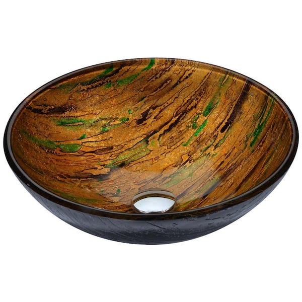 ANZZI Gwazeni Series 17 in. Bathroom Vessel Sink with Scratch-Tough and Stain-Resistant Non-Porous Surface in Brown Glass