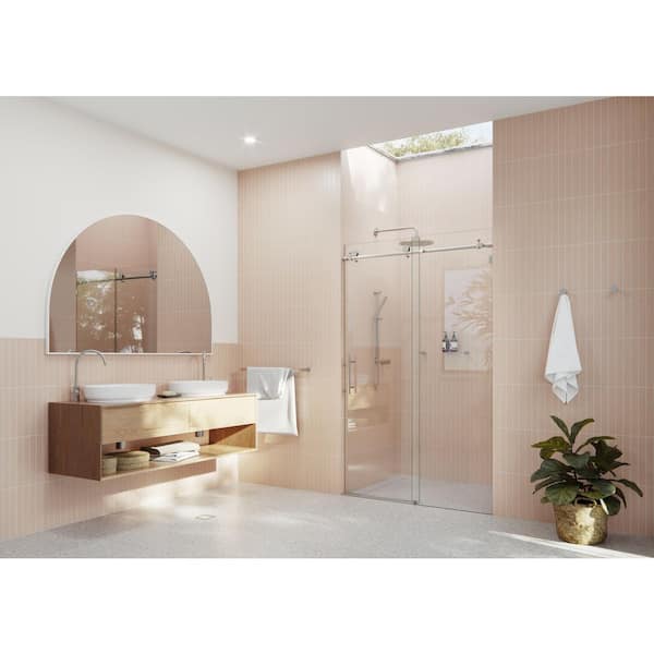 48 in. x 78 in. Frameless Sliding Shower Door in Brushed Nickel
