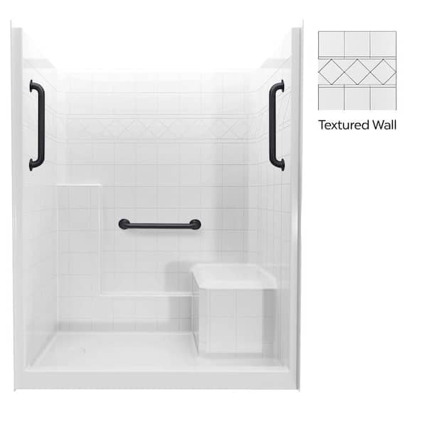 Liberty 60 in. x 33 in. x 77 in. Alcove 1-Piece Shower Kit with Shower Wall and Shower Pan in White, 3 Black Grab Bars