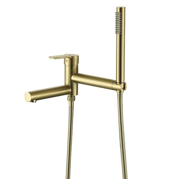 Single-Handle Freestanding Tub Faucet Wall Mount Roman Tub Faucet with Hand Shower in. Brushed Gold