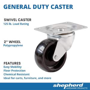 2 in. Black Polypropylene and Steel Swivel Plate Caster with 125 lb. Load Rating