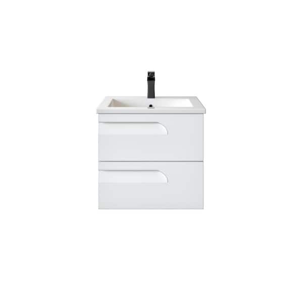 Eviva Joy 24 in. Single Sink Floating White Bath Vanity with White Porcelain Top (Assembled)