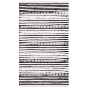 Striped Kilim Black Ivory 4 ft. x 6 ft. Border Striped Area Rug