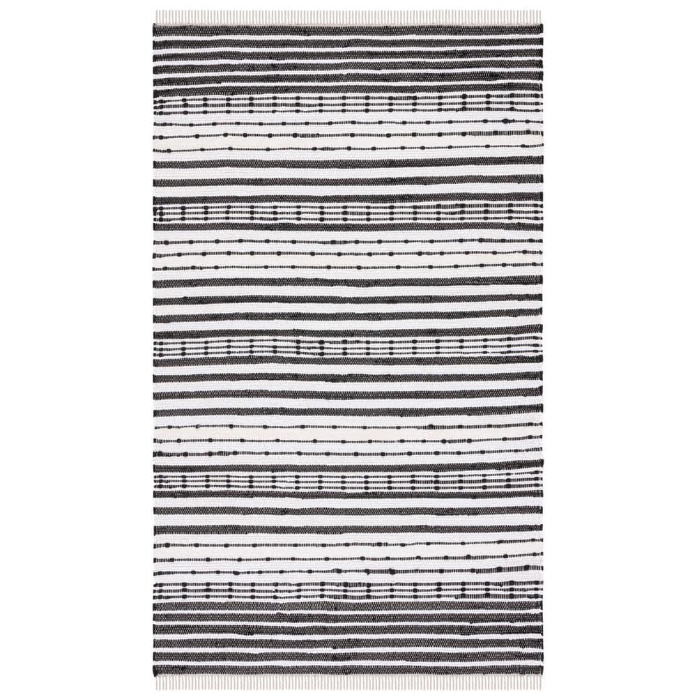 Boho Chic Black and Ivory Striped Handwoven Wool Rug