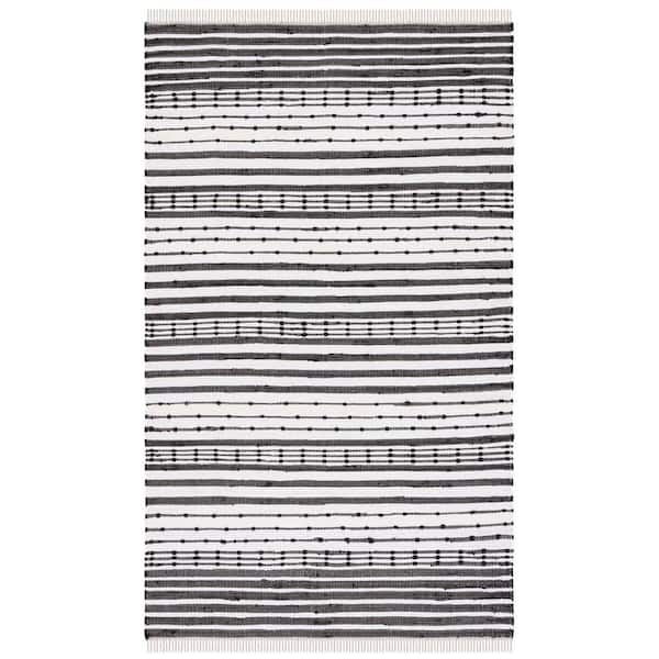 SAFAVIEH Striped Kilim Black Ivory 5 ft. x 8 ft. Border Striped Area Rug
