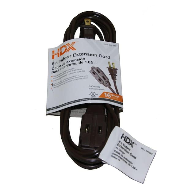 HDX 6 ft. 16/2 in. Extension Cord Cube Tap in Brown