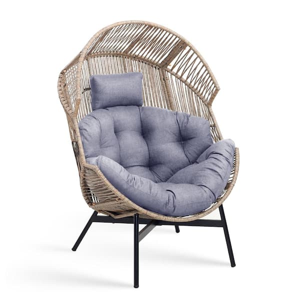 Costway Grey Metal Outdoor Lounge Chair with Cushions and Headrest Heavy-Duty Metal Frame