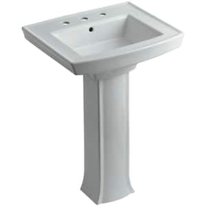 Archer Vitreous China Pedestal Combo Bathroom Sink in Ice Grey with Overflow Drain