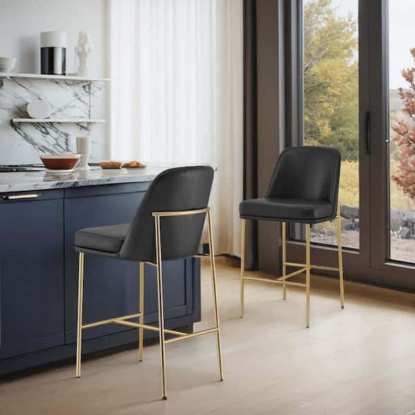 Spruce & Spring Monae 27 in. Metal Black High Back Wood Counter Stool with Faux Leather Seat (Set of 2)