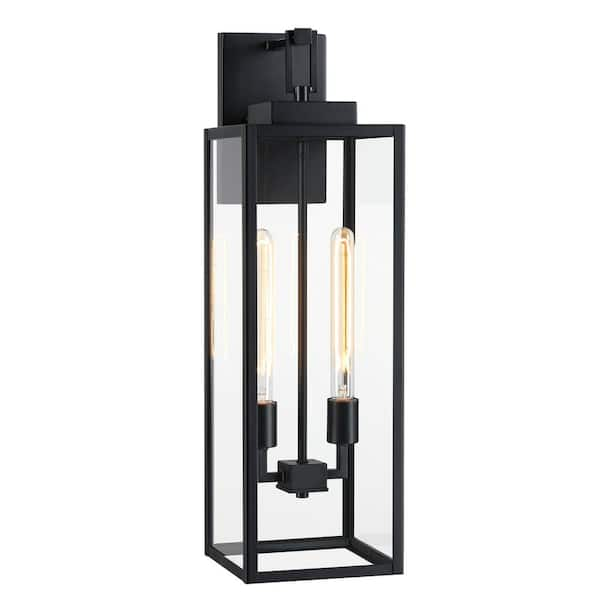 Bonanza 27 in. H 2-Light Matte Black Hardwired Outdoor Wall Lantern Sconce