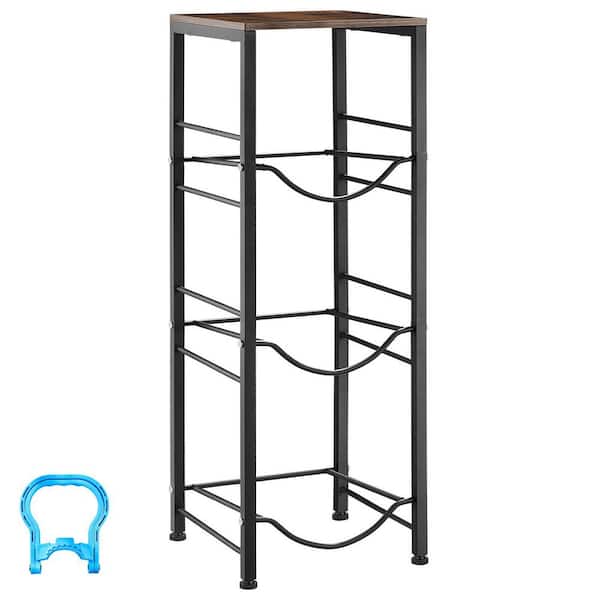 4-Tier Water Jug Rack, Organizer for 3 and 5 Gal. Bottles, Black and Brown, Heavy-Duty Storage Shelf with Detachable