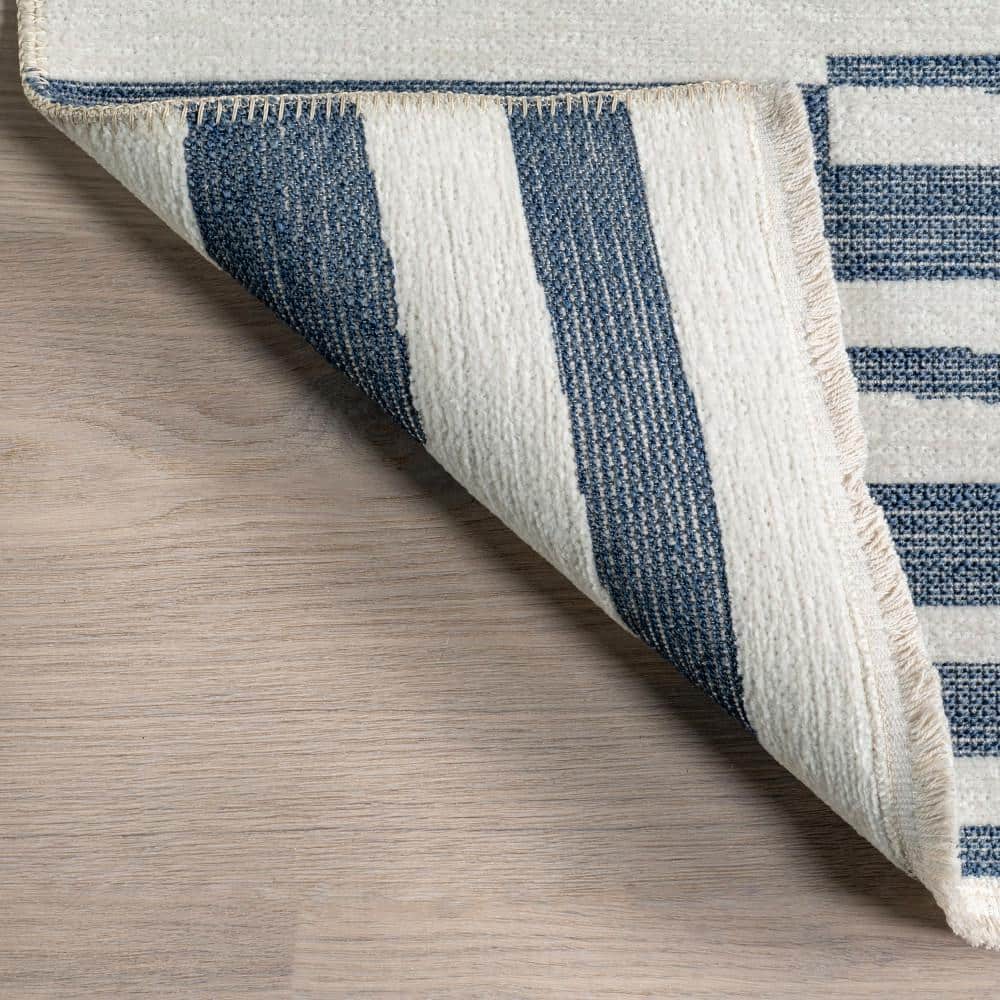 Kelcey Blue and White Abstract Rectangular Washable Rug