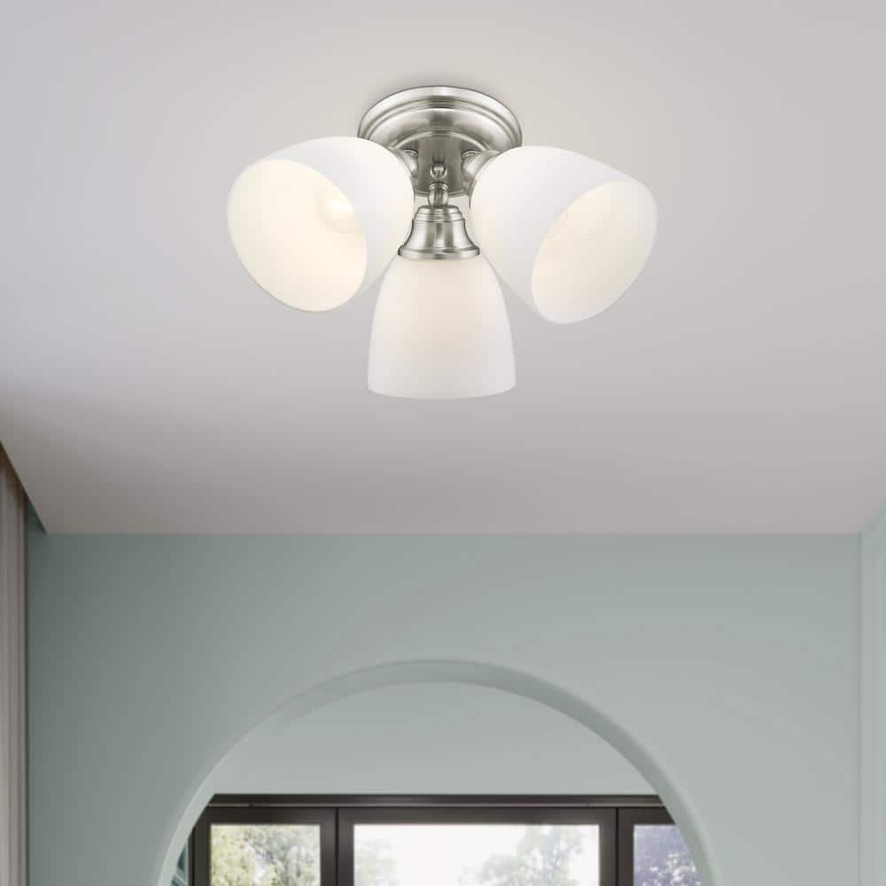 Somerville Brushed Nickel 3-Light Flush Mount with Opal Glass