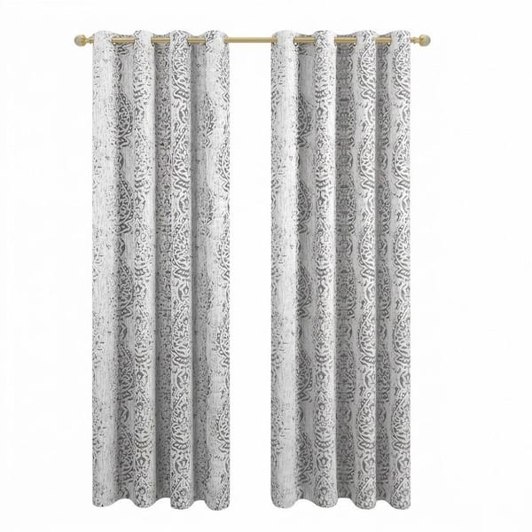 Grey Polyester Geometric 52 in. W x 84 in. L Grommet Blackout