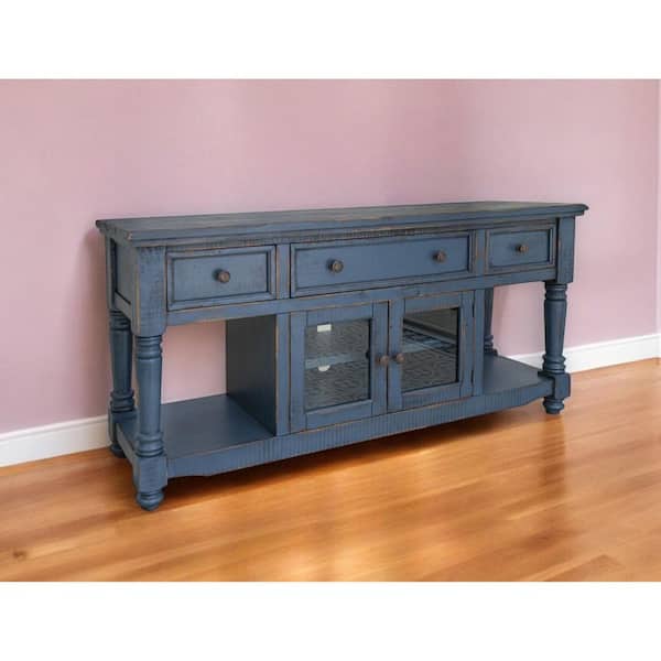 HomeRoots Blue TV Stand Fits TV's up to 70 in. with Shelves;Cabinet;Storage