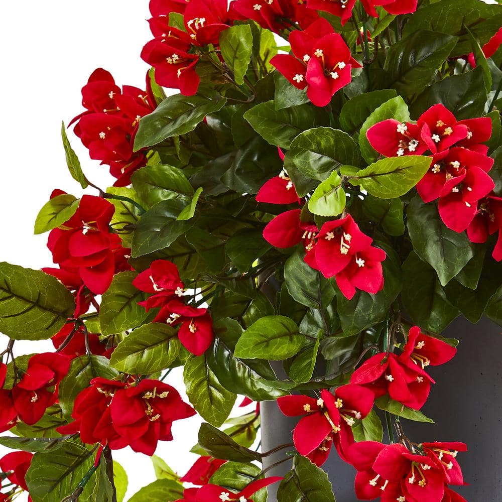 26-inch Red Bougainvillea Artificial Plant in Gray Clay Planter